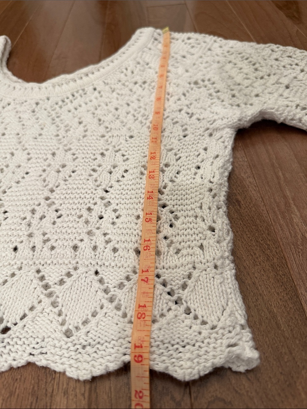 Vintage 90s Truly 100% Cotton crochet cropped scoop neck sweater top S M - Picture 5 of 5